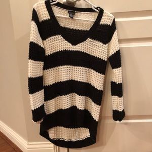 high low striped knit sweater